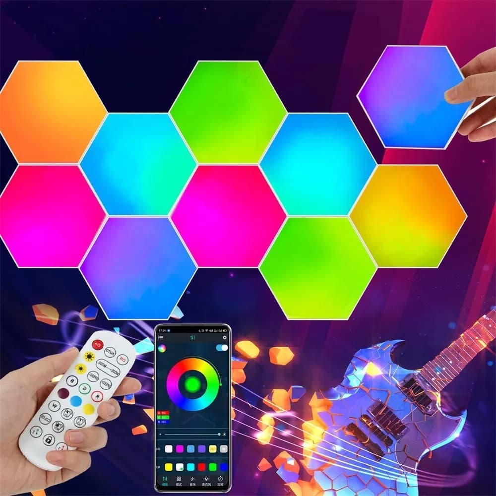 6 RGB Hexagon LED Wall Lamps with App Control, 16.5x14.5cm V1188-MS-325-0453