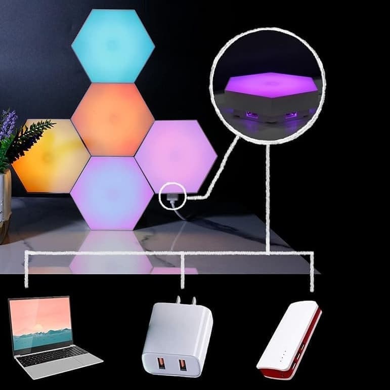 6 RGB Hexagon LED Wall Lamps with App Control, 16.5x14.5cm V1188-MS-325-0453