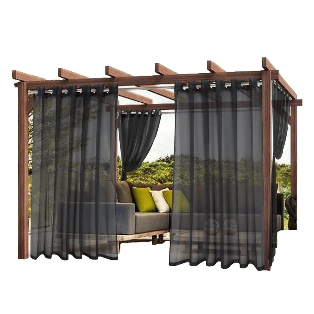1 Pair Water Resistant Sheer Eyelet Curtains for Outdoor, 132x241 cm, Black V1188-MS-325-0455