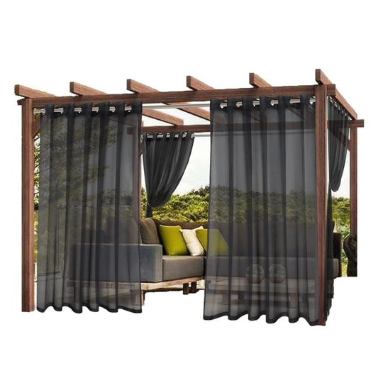 1 Pair Water Resistant Sheer Eyelet Curtains for Outdoor, 132x241 cm, Black V1188-MS-325-0455