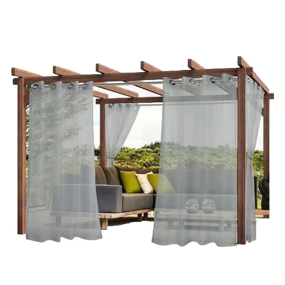 1 Pair Water Resistant Sheer Eyelet Curtains for Outdoor, 140x250cm, Gray V1188-MS-325-0456