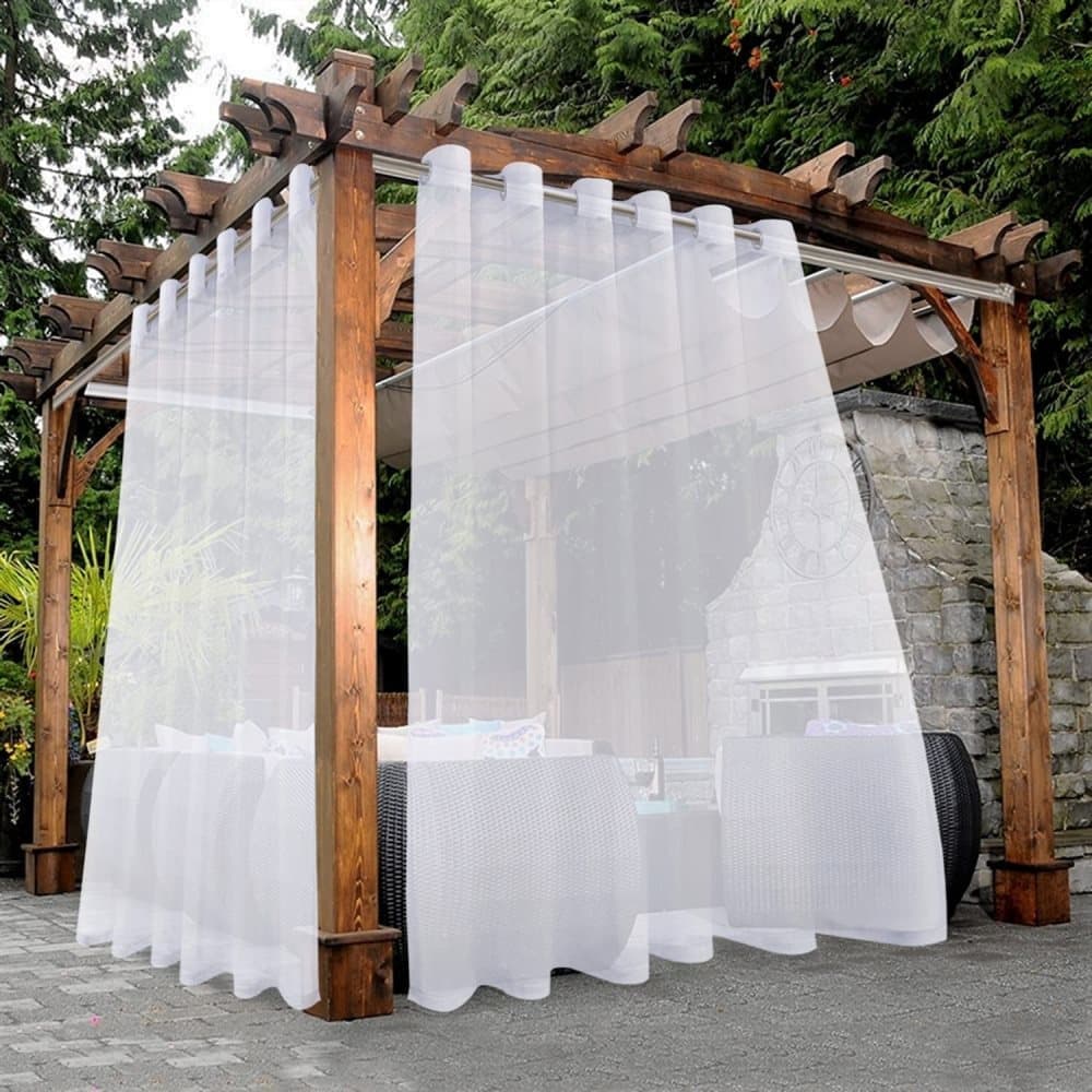1 Pair Water Resistant Eyelet Curtains for Outdoor, White, 132 cm x 183 cm V1188-MS-325-0458