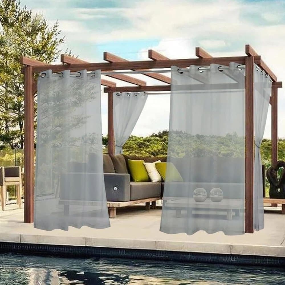 1 Pair Water Resistant Sheer Outdoor Eyelet Curtains, 132 cm x 183 cm, Gray V1188-MS-325-0460
