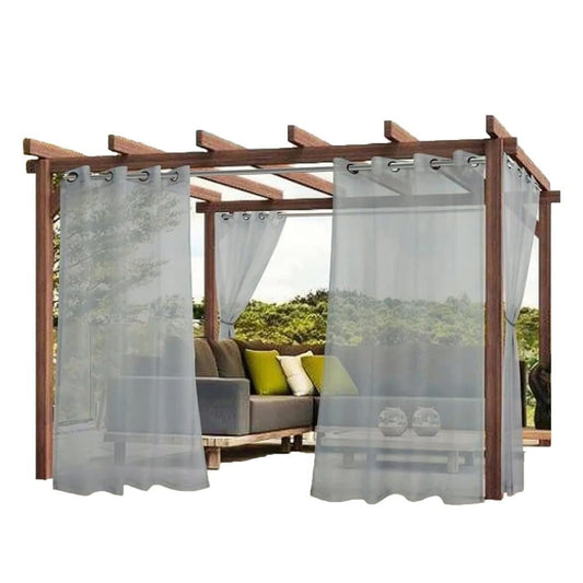 1 Pair Water Resistant Sheer Eyelet Curtains for Outdoor, 132 cm x 213 cm, Gray V1188-MS-325-0461