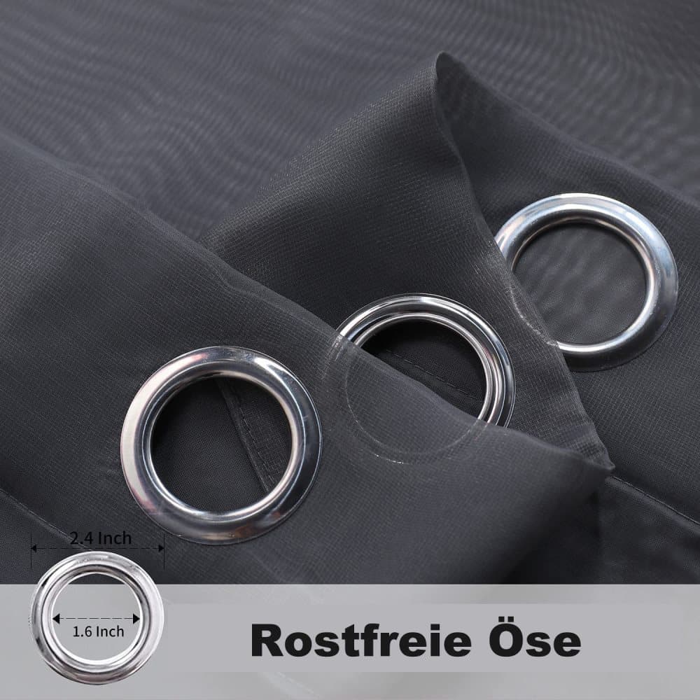 1 Pair Water Resistant Sheer Eyelet Curtains for Outdoor, 132 cm x 213 cm, Black V1188-MS-325-0462
