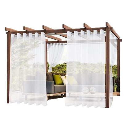1 Pair White Water Resistant Sheer Eyelet Curtains for Outdoor, 132 cm x 213 cm V1188-MS-325-0463