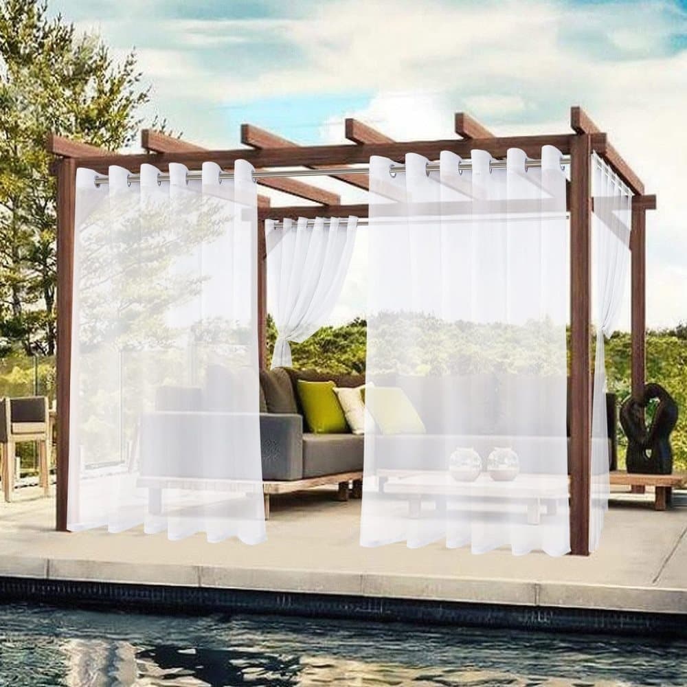 1 Pair White Water Resistant Sheer Eyelet Curtains for Outdoor, 132 cm x 213 cm V1188-MS-325-0463