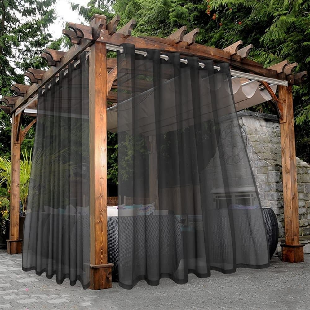 Black Water Resistant Sheer Eyelet Curtains for Outdoor, 132 cm x 274 cm V1188-MS-325-0465