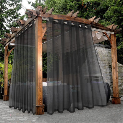 Black Water Resistant Sheer Eyelet Curtains for Outdoor, 132 cm x 274 cm V1188-MS-325-0465