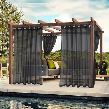 Black Water Resistant Sheer Eyelet Curtains for Outdoor, 132 cm x 274 cm V1188-MS-325-0465