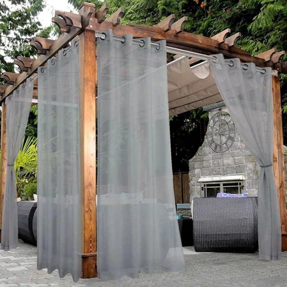 1 Pair Water Resistant Sheer Eyelet Curtains for Outdoor, 132x274 cm, Gray V1188-MS-325-0466