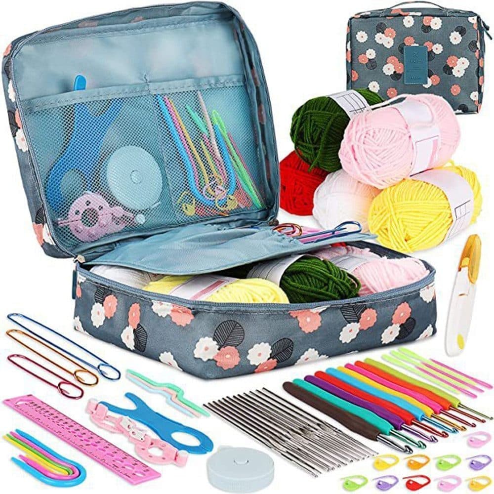 58-piece crochet hook set with yarn and bag for beginners, 10 sizes, Blue V1188-MS-325-0469