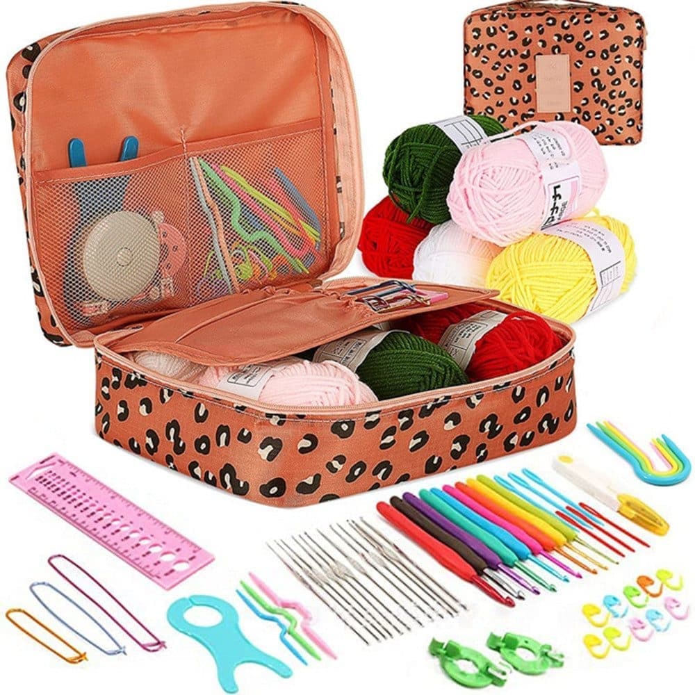 58-piece crochet hook set with yarn and bag for beginners, 10 sizes, dark pink V1188-MS-325-0470