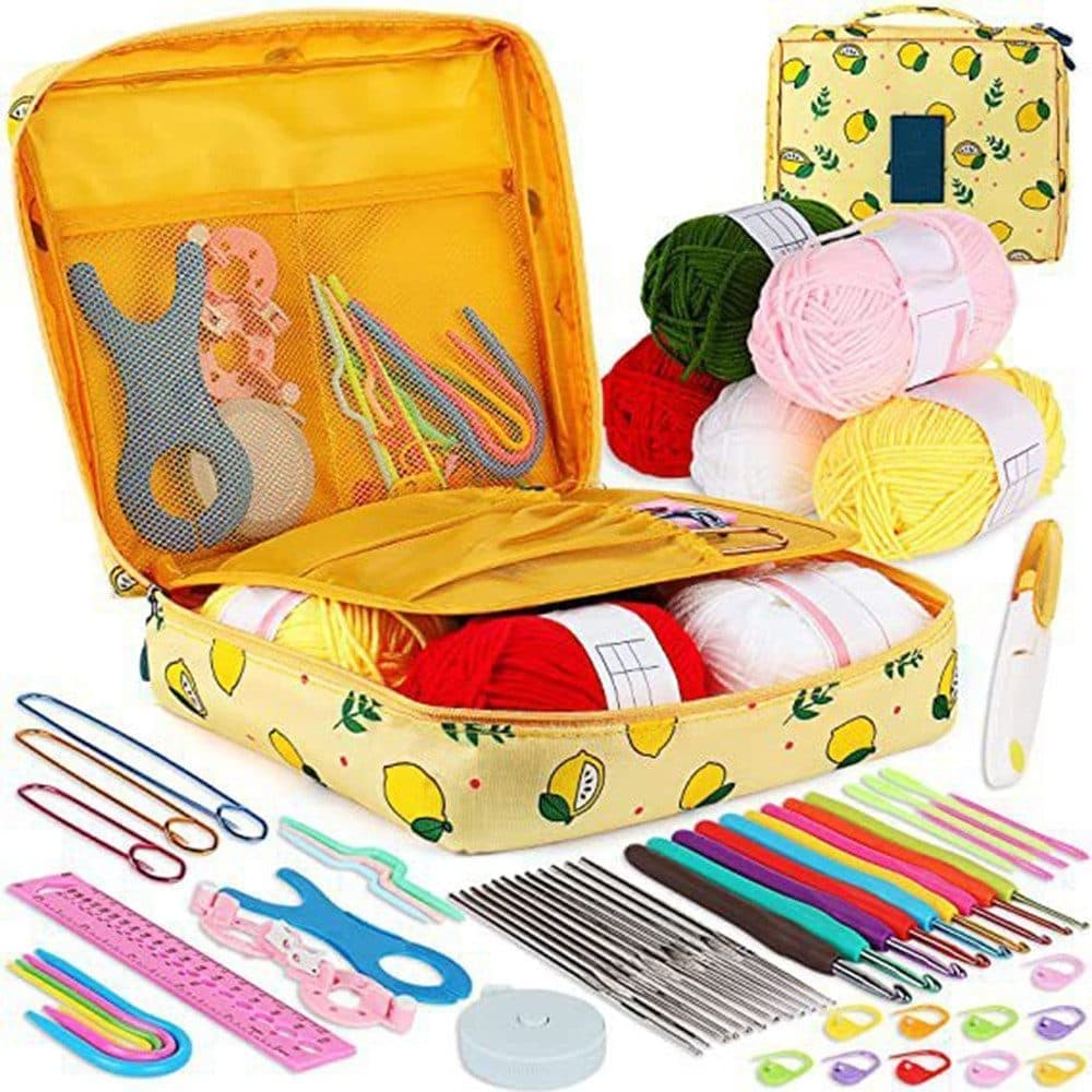 58-piece crochet hook set for beginners with yarn and bag, 10 sizes, Yellow V1188-MS-325-0472