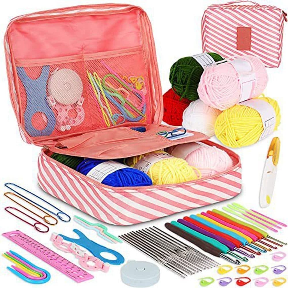 58-piece crochet hook set with yarn and storage bag for beginners, 10 sizes, light pink V1188-MS-325-0473