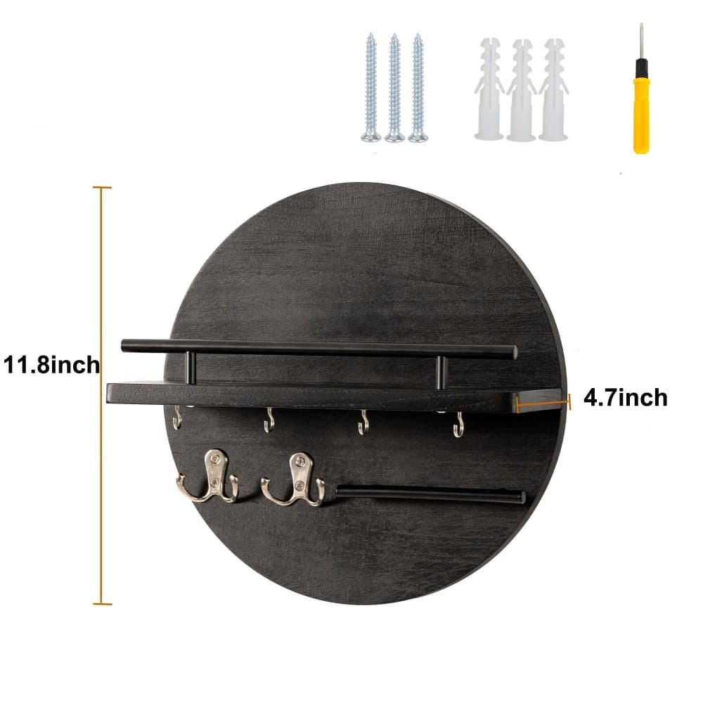 Wooden Key Holder with Storage Tray and Hooks for Hallway Corridor Bedroom Office, Brown V1188-MS-325-0474