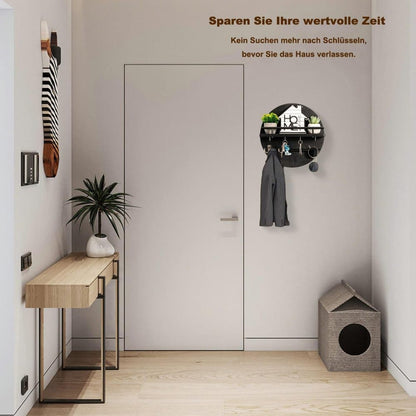 Wooden Key Holder with Storage Tray and Hooks for Hallway Corridor Bedroom Office, Black V1188-MS-325-0475
