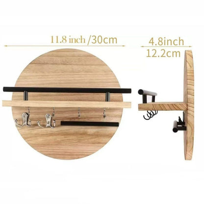 Wooden Key Holder with Storage Tray and Hooks for Hallway Corridor Bedroom Office, Light Brown V1188-MS-325-0476
