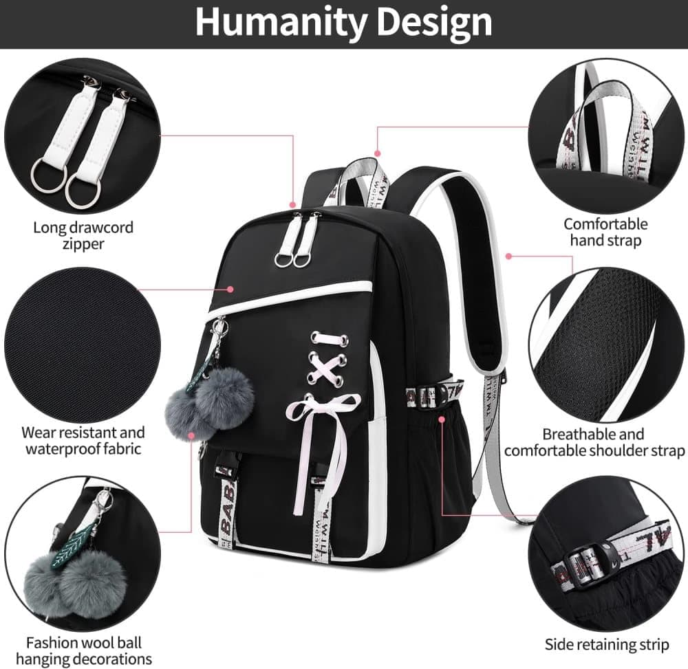 Waterproof Children Backpack for School, Durable Large Capacity Comfortable to Carry, Black V1188-MS-325-0480
