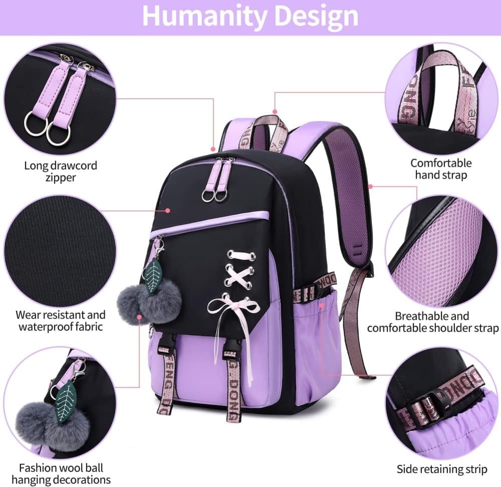 Waterproof Children Backpack for School, Durable Large Capacity Comfortable to Carry, Purple V1188-MS-325-0481