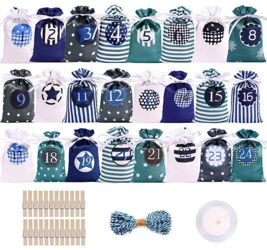 24 Christmas Calendar Bags, DIY Advent Calendar with Hanging Bags, Reusable Green Christmas Gifts V1188-MS-325-0498