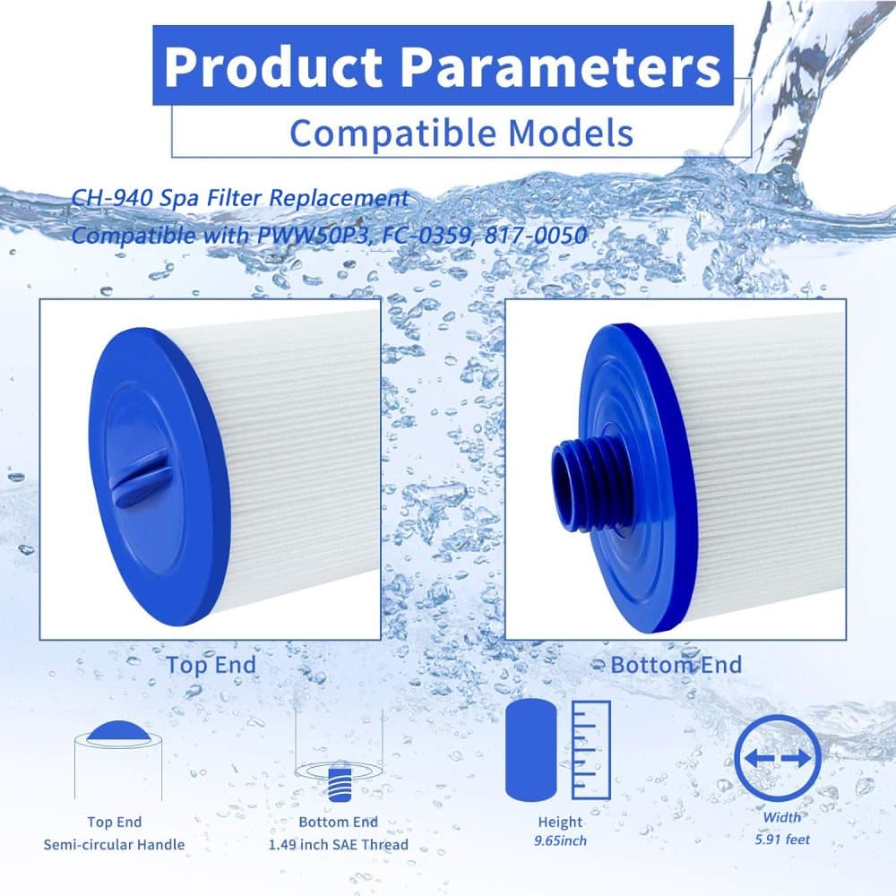 2-Pack CH-940 Spa Filter Replacement, Compatible with Multiple Hot Tub/Spa Models, 1 1/2\ V1188-MS-325-0500