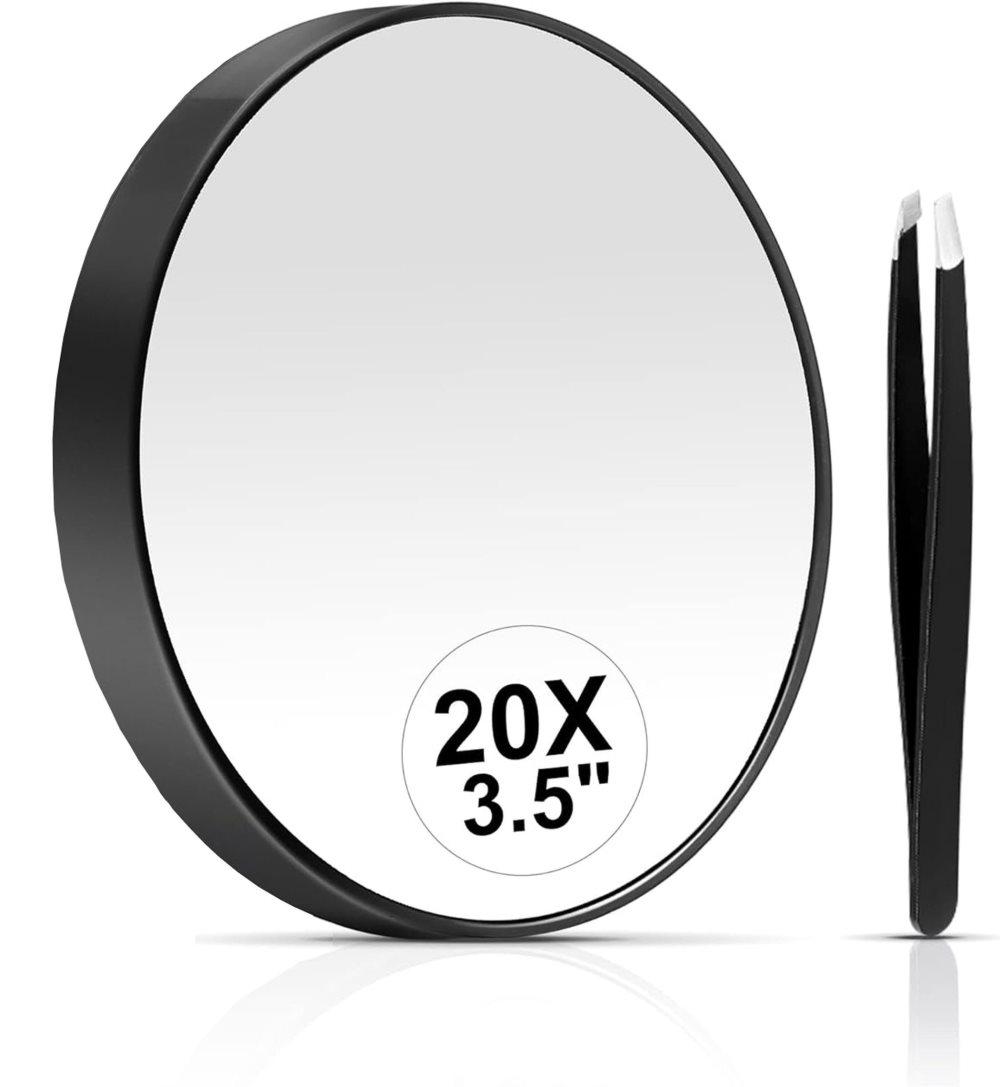 20X/30X Magnification Makeup Mirror with Tweezers, Black, 20X V1188-MS-325-0506