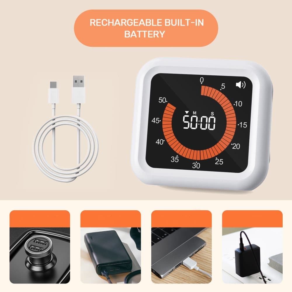 Rechargeable Visual Timer with Magnet and Stand, Adjustable Volume, 11 Hours 59 Minutes V1188-MS-325-0509