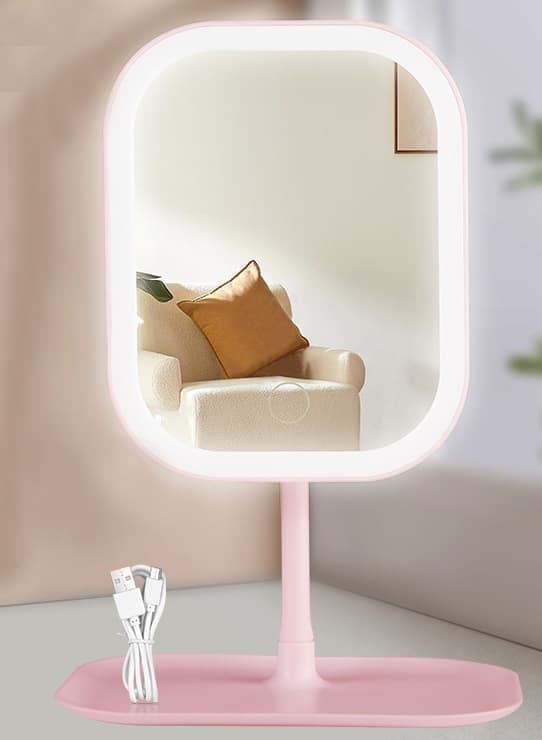 LED Makeup Mirror Rechargeable with Touch Control, 3 Colors, 360 degrees Adjustable & Dimmable, Pink V1188-MS-325-0528