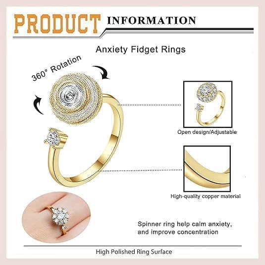 6 pcs Rotatable Antistress Fidget Spinner Rings, Gold V1188-MS-325-0536