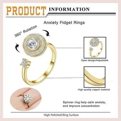 6 pcs Rotatable Antistress Fidget Spinner Rings, Gold V1188-MS-325-0536