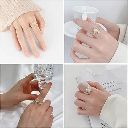 6 pcs Rotatable Antistress Fidget Spinner Rings, Gold V1188-MS-325-0536