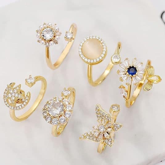 6 pcs Rotatable Antistress Fidget Spinner Rings, Gold V1188-MS-325-0536