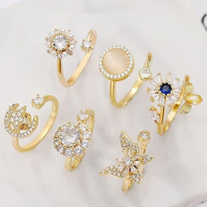 6 pcs Rotatable Antistress Fidget Spinner Rings, Gold V1188-MS-325-0536