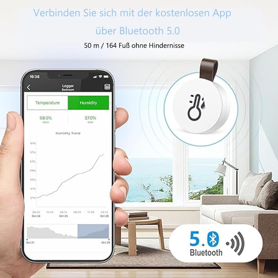 Wireless Bluetooth Thermometer Hygrometer with App Data Storage and Display V1188-MS-325-0539