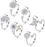 6 pcs Rotatable Antistress Fidget Spinner Rings, Silver V1188-MS-325-0540