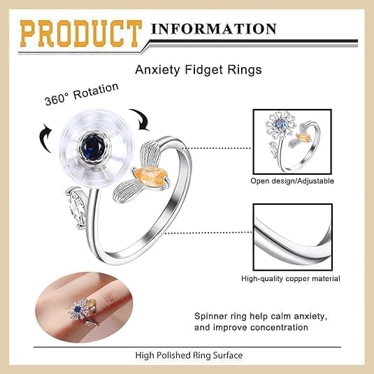 6 pcs Rotatable Antistress Fidget Spinner Rings, Silver V1188-MS-325-0540