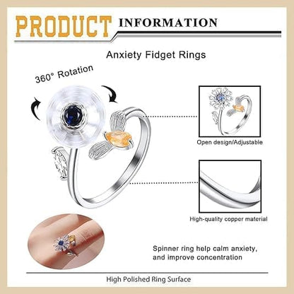6 pcs Rotatable Antistress Fidget Spinner Rings, Silver V1188-MS-325-0540