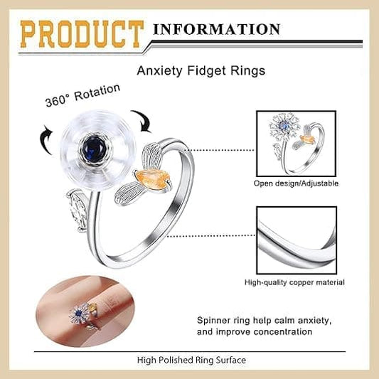 6 pcs Rotatable Antistress Fidget Spinner Rings, Silver V1188-MS-325-0540
