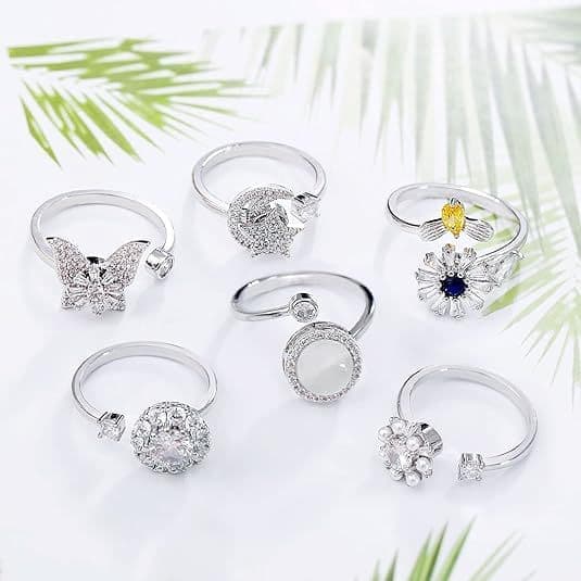 6 pcs Rotatable Antistress Fidget Spinner Rings, Silver V1188-MS-325-0540