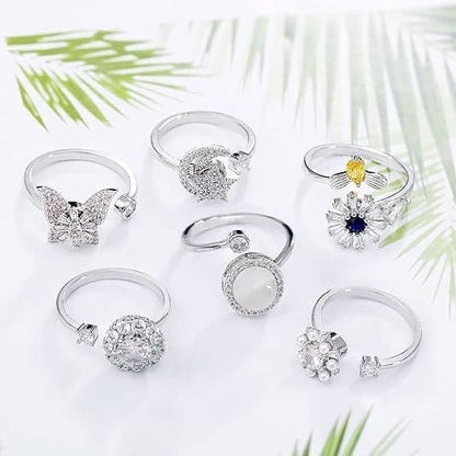 6 pcs Rotatable Antistress Fidget Spinner Rings, Silver V1188-MS-325-0540