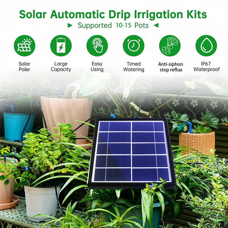 15m Solar Irrigation System with Timer, Automatic Drip Kit, Anti-Siphon, for Garden Greenhouse Vegetables V1188-MS-325-0541