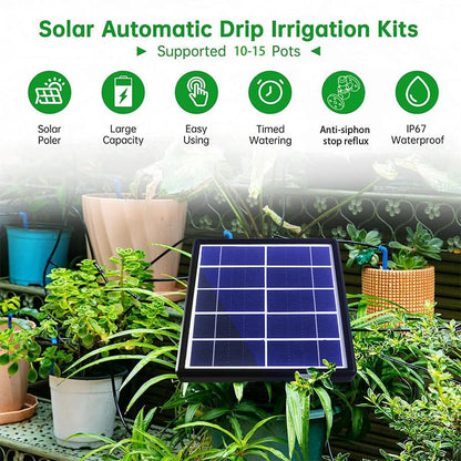 15m Solar Irrigation System with Timer, Automatic Drip Kit, Anti-Siphon, for Garden Greenhouse Vegetables V1188-MS-325-0541