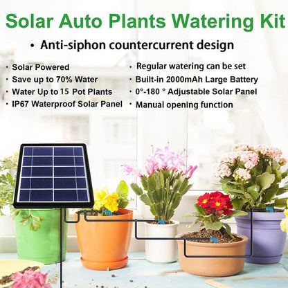 15m Solar Irrigation System with Timer, Automatic Drip Kit, Anti-Siphon, for Garden Greenhouse Vegetables V1188-MS-325-0541