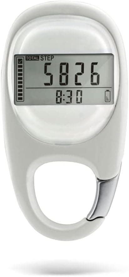 3D Pedometer with LED Display for Running and Walking, Portable Step Counter with Climbing Carabiners, White V1188-MS-325-0542