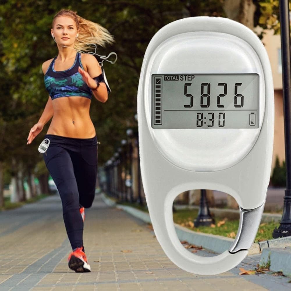 3D Pedometer with LED Display for Running and Walking, Portable Step Counter with Climbing Carabiners, White V1188-MS-325-0542