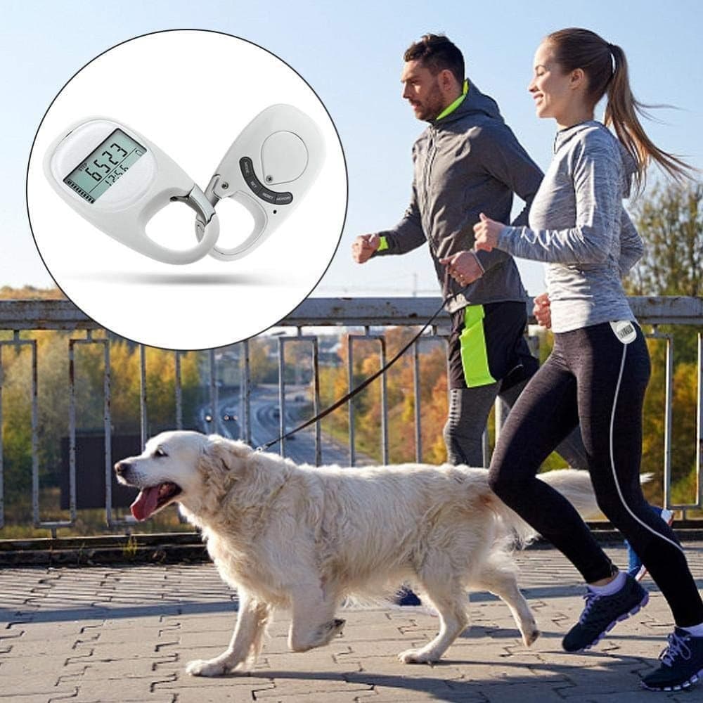 3D Pedometer with LED Display for Running and Walking, Portable Step Counter with Climbing Carabiners, White V1188-MS-325-0542