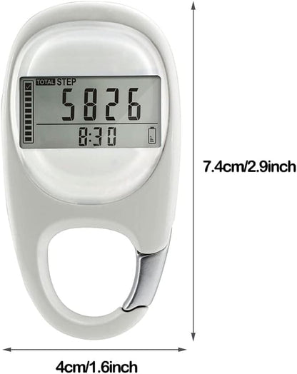 3D Pedometer with LED Display for Running and Walking, Portable Step Counter with Climbing Carabiners, White V1188-MS-325-0542