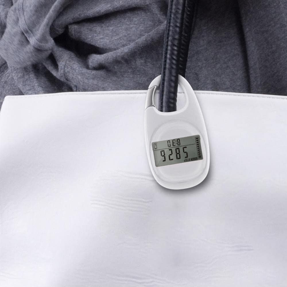 3D Pedometer with LED Display for Running and Walking, Portable Step Counter with Climbing Carabiners, White V1188-MS-325-0542