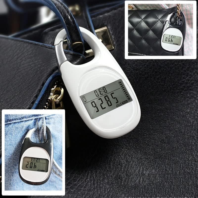 3D Pedometer with LED Display for Running and Walking, Portable Step Counter with Climbing Carabiners, White V1188-MS-325-0542